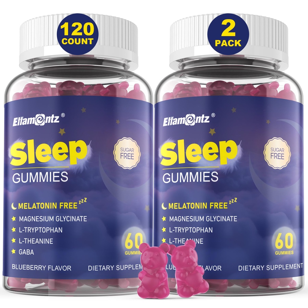 Melatonine Gratis slaaphulp Gummies voor volwassenen, Suikervrij slapen Gummy Geen Melatonine, Natuurlijke Kalm Gummies met Magnesium Glycinate, L-Tryptofaan, L-Theanine, GABA, Ashwagandha, Valeriaan, 120cts