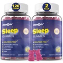 Melatonine Gratis slaaphulp Gummies voor volwassenen, Suikervrij slapen Gummy Geen Melatonine, Natuurlijke Kalm Gummies met Magnesium Glycinate, L-Tryptofaan, L-Theanine, GABA, Ashwagandha, Valeriaan, 120cts