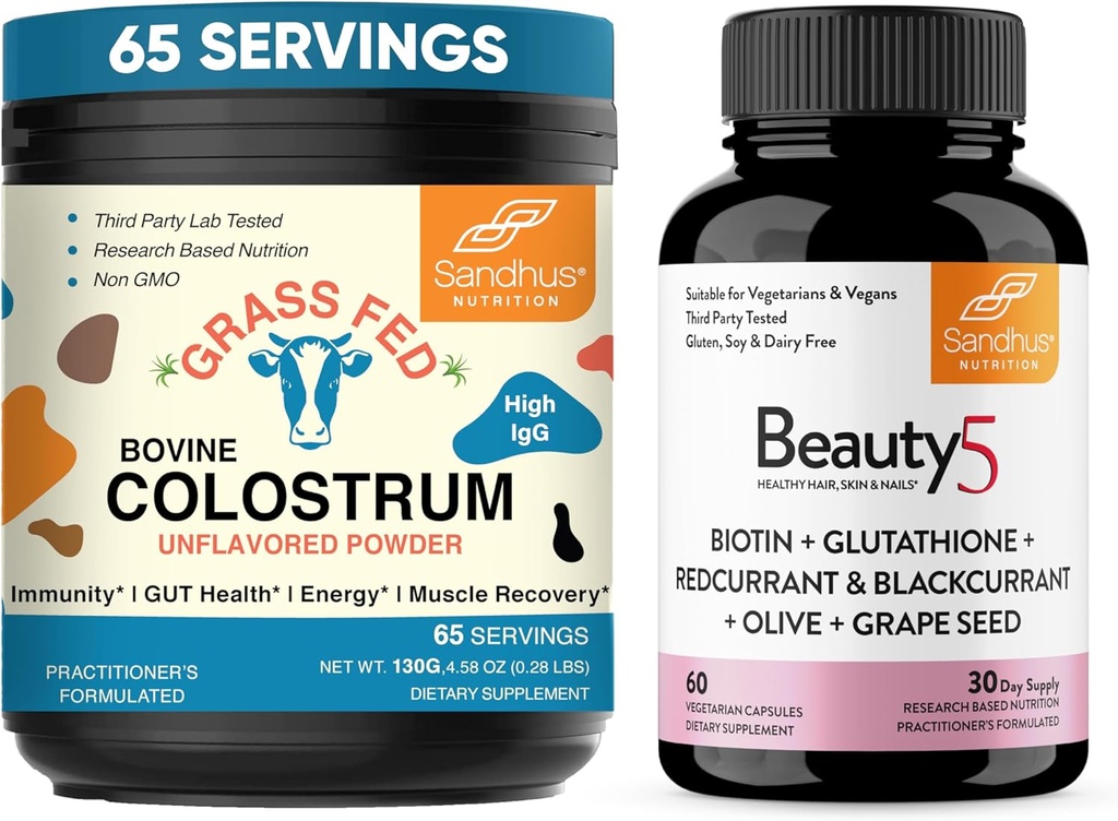 Sandhu's Pure Bovine Colostrum Powder Supplement for Humans & Beauty5 Vegetarian Capsules