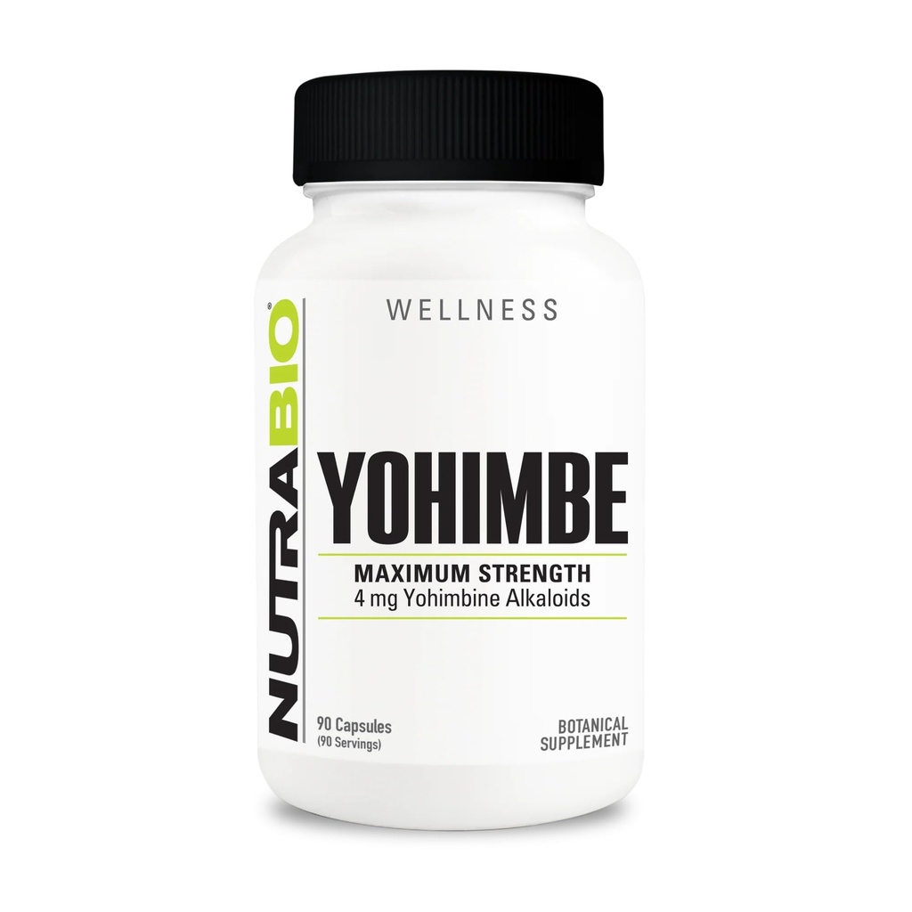 NutraBio Yohimbe (4mg)- Yohimbe Supplement voor mannen en vrouwen- Yohimbe Bark Extract- 4mg- 90 plantaardige capsules