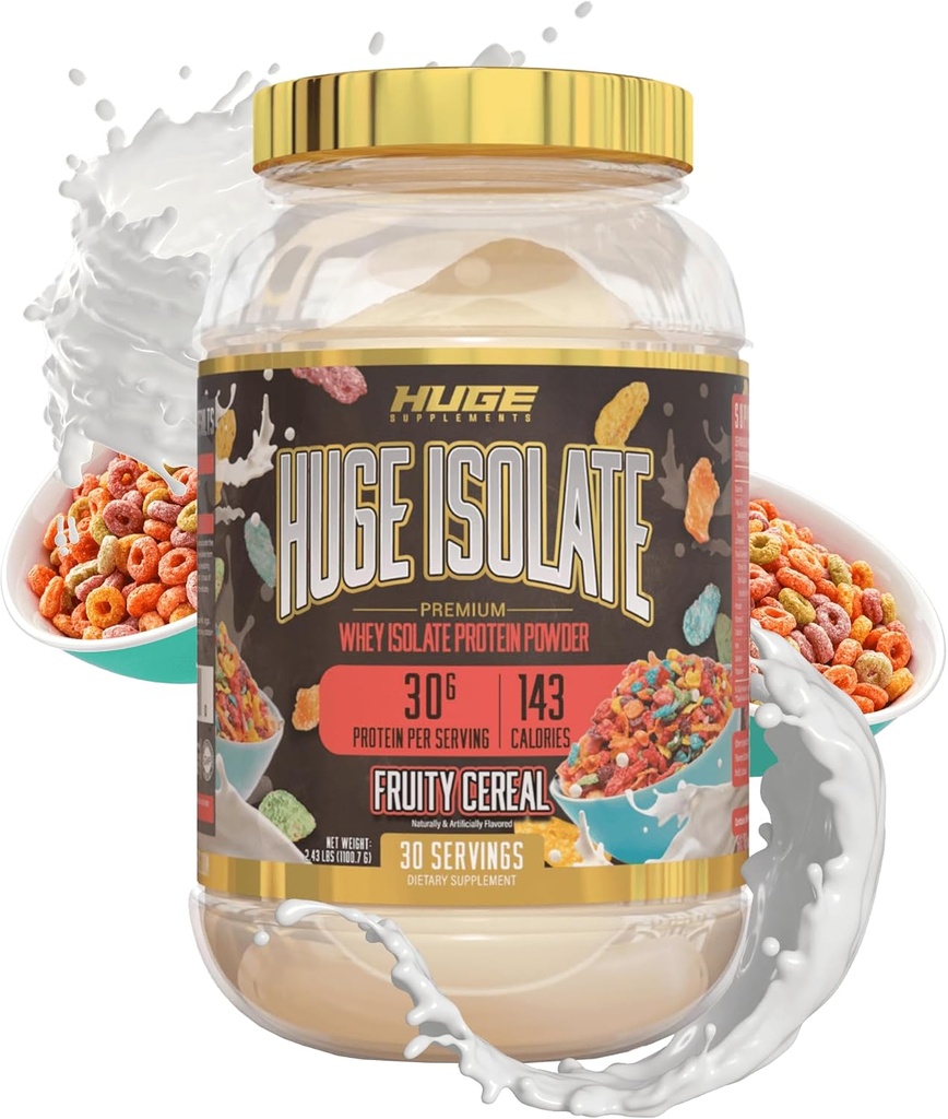 Suppléments énormes Poudre de protéines isolées - 30g Protéines par portion, digestion rapide, 14,5g Acides aminés essentiels (30 portions) (Céréales de Fruit)