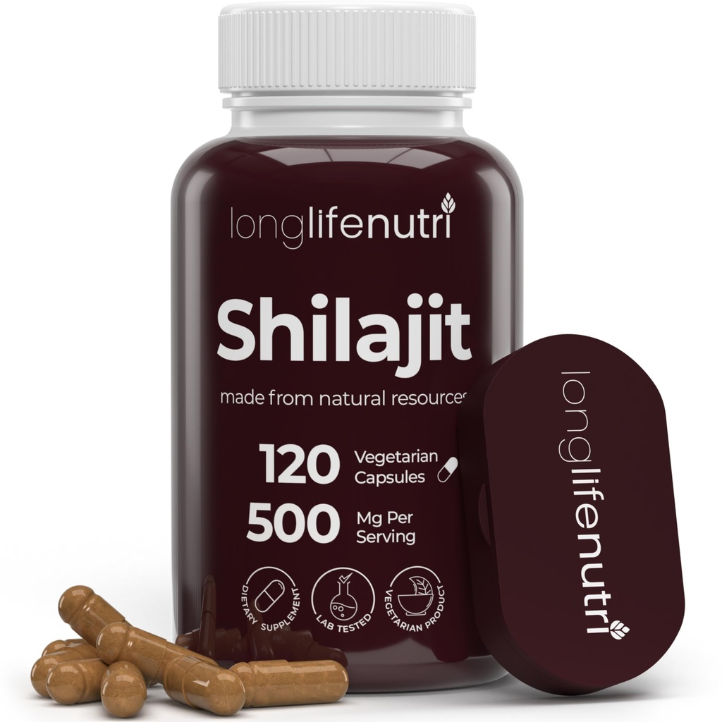 Shilajit Pure Himalaya Extract 500mg met 15% Fulvinezuur 500mg - 120 Vegetarisch Capsules, 4 maanden supply, Organic Supplement for Vitality & Mental Clarity, Made in USA, Glutenvrij, Non-GMO