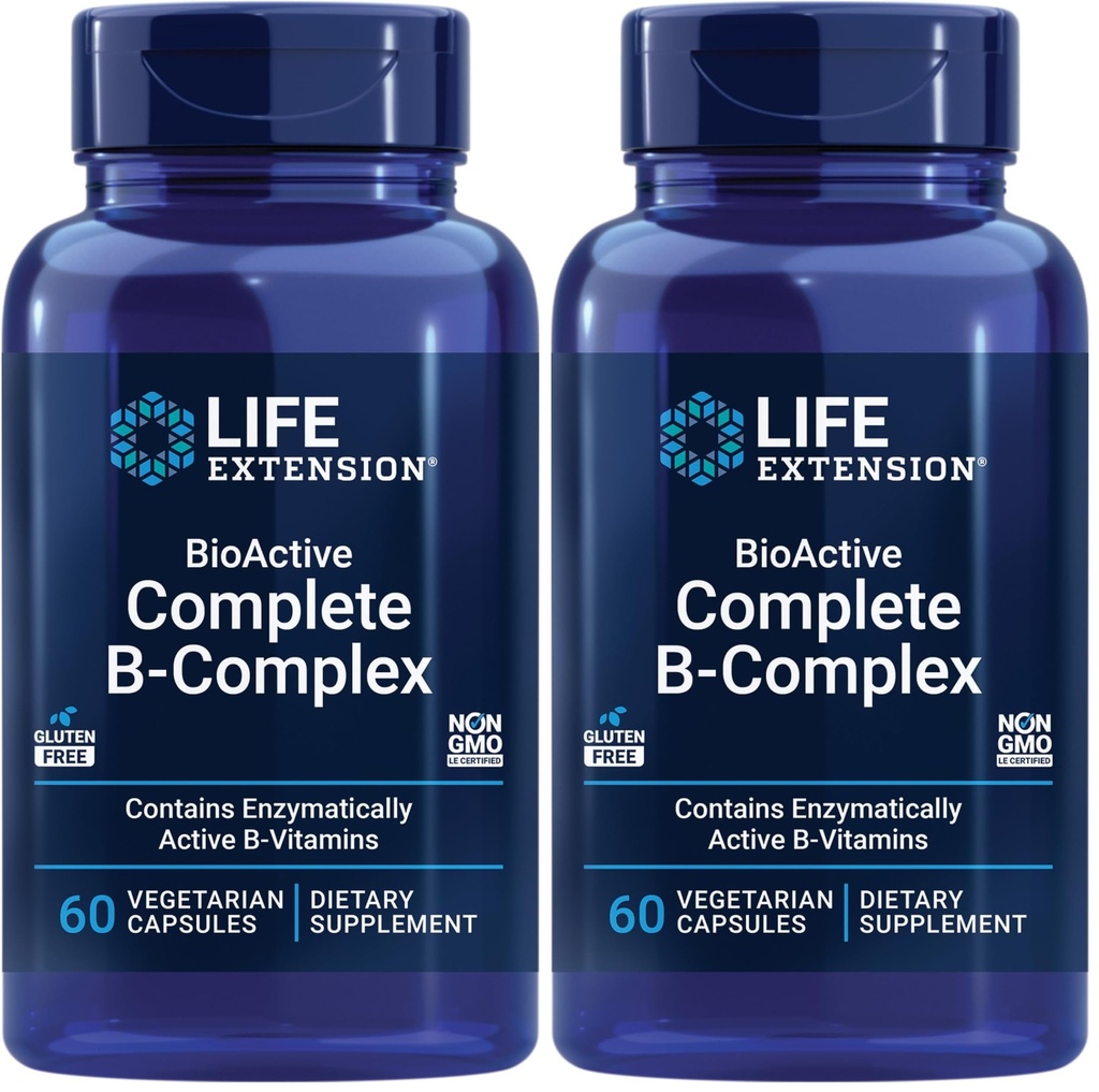 Life Extension Bioactive Complete B-Complex, Heart, Brain and Nerve Support, Healthy Energy, Metabolisme, Complete B Complex, 60 Vegetarian Capsules (pakket van 2)