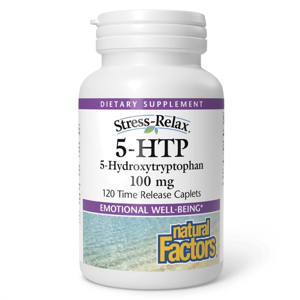 Natuurlijke factoren, Stress-relax 5-HTP 100 mg, Farmaceutische-Graad Supplement, Ondersteunt Slaap & Emotionele Well-Being, 120 Tellen (Pack of 1)