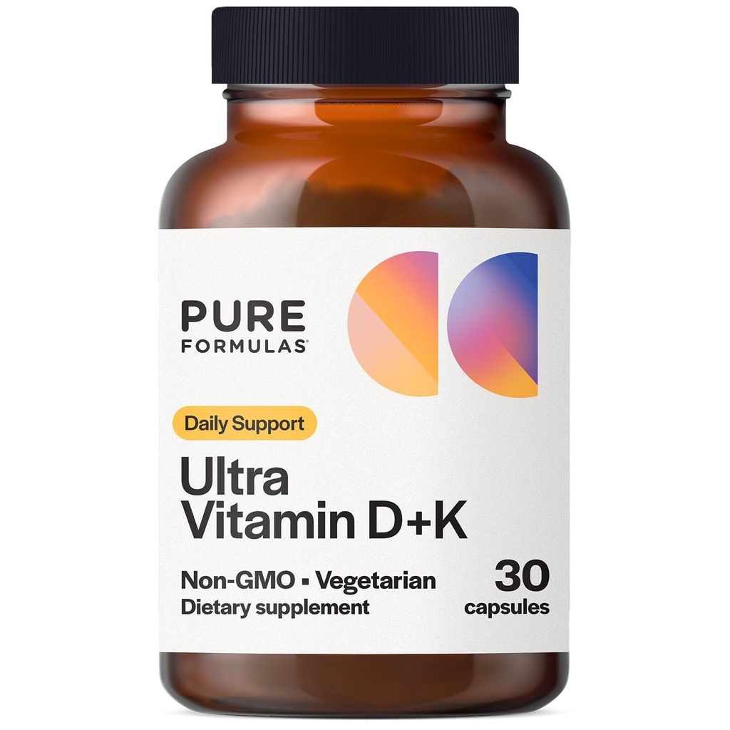 Vitamine D3 K2 Vitamine 5000 IE - VIT D3 K2 Supplement voor Calcium Absorptie, Botsterkte, Cardiovasculaire en Immuunfunctieondersteuning, Sojavrije, niet-GMO 30 Vegetarische capsules
