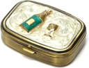 9327 Rectangulaire Petite Pill Box Organisateur Crème Blanc Brass Femmes Travel Pill Case Purse Pocket Container Daily Portable Médecine Vitamine Box Supplément Médicament Mini Stockage