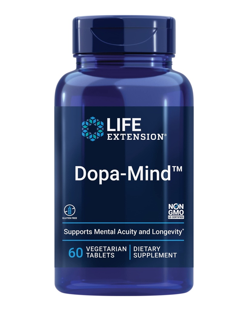 Extension de vie Dopa-MindTM, Supplément de soutien à la dopamine, Soutien à la performance cognitive, Production saine de dopamine, Sans gluten, Non-OGM, Végétarien, 60 comprimés