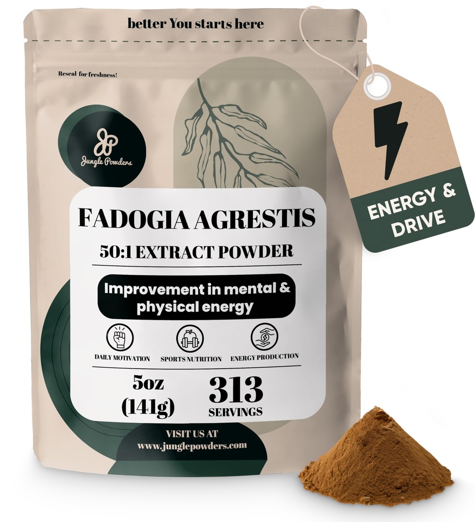 Poudres de Jungle Fadogia Agresti Extrait pour les hommes 50:1 Concentration 313 portions - 5 onces de supplément de la Fadogia nigériane pure hommes traditionnels soutien de la santé pour la conduite et la passion contient Maltodextrine