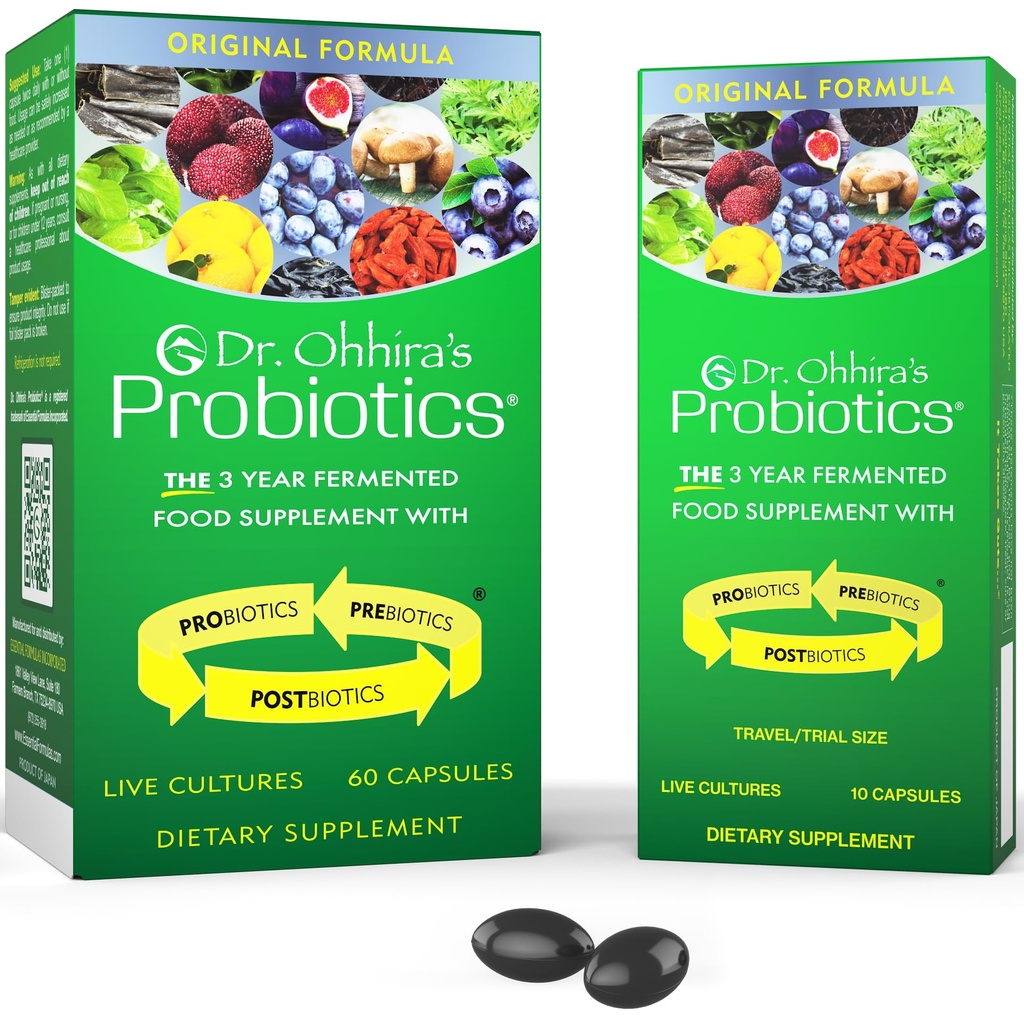 Dr. Ohhira's Probiotica, Originele Formule, 60 Caps met Bonus 10 Capsule Travel Pack - 13 Probiotische Strains met Prebiotica en Postbiotica