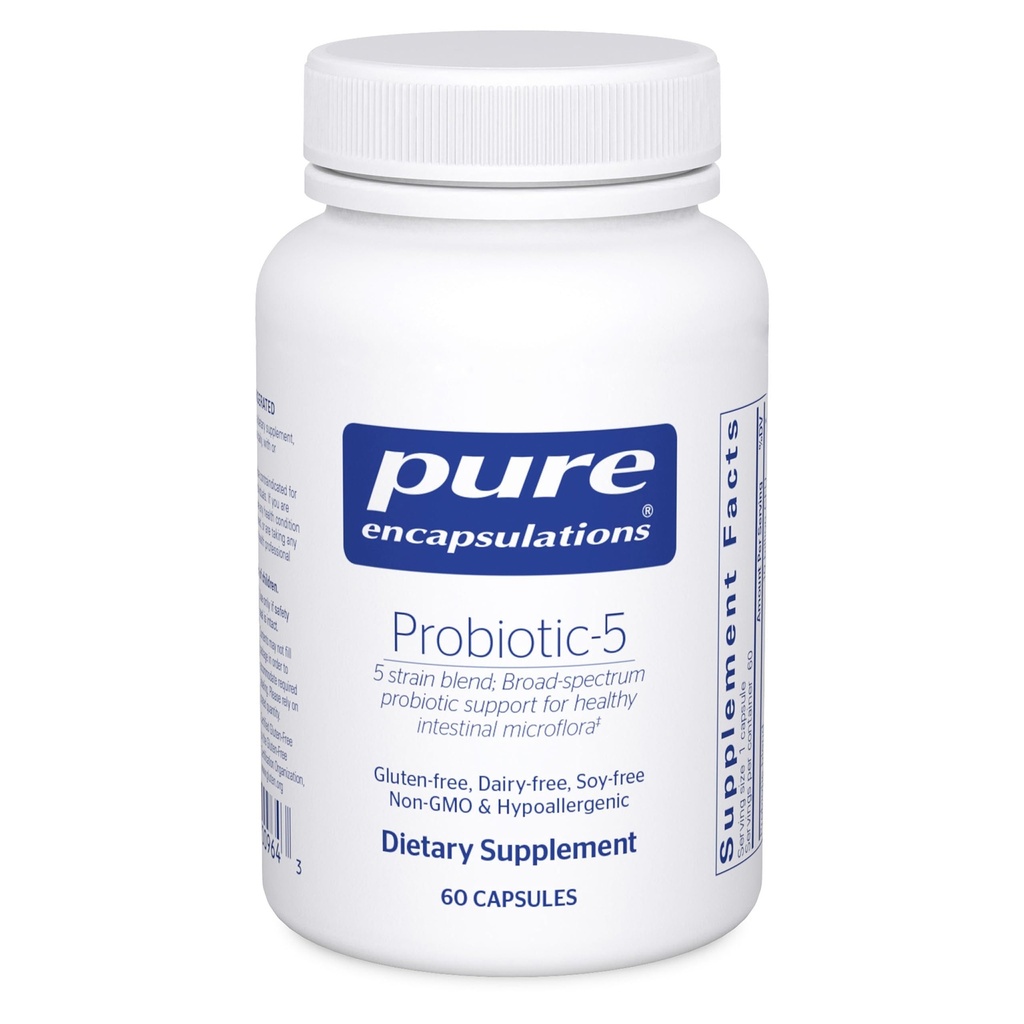 Encapsulations pures Probiotic-5.00 Mélange probiotique sans lait et sans soja pour soutenir la santé immunitaire et gastro-intestinale.