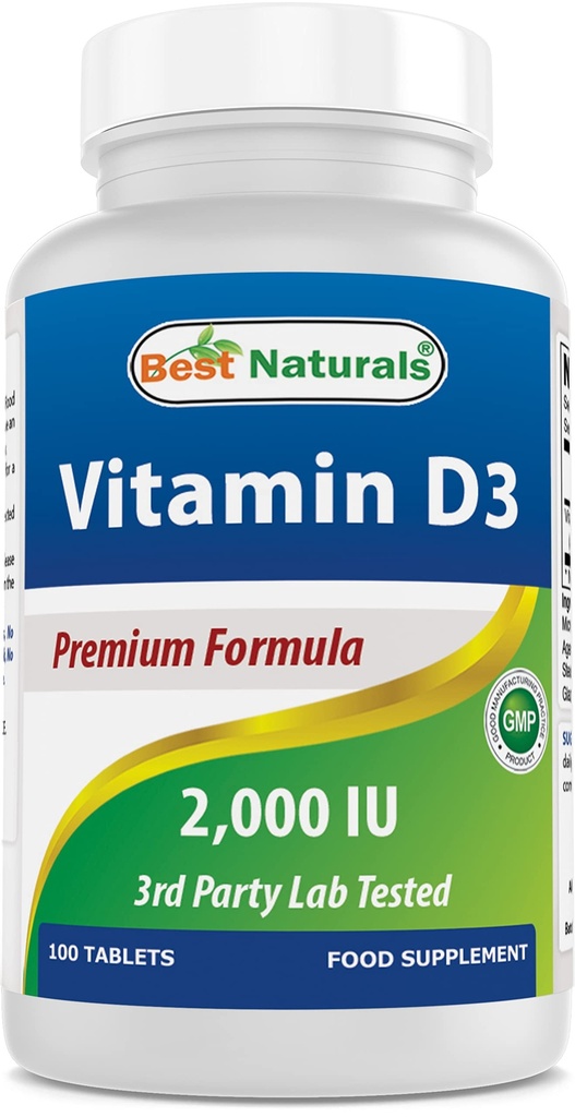 Best Naturals Vitamin D3 2000 IE (50 mcg) - 100 tabletten - 100 dagen aanbod - Helpt ondersteuning Immuungezondheid, sterke botten en tanden, & spierfunctie (100 aantal stuks)