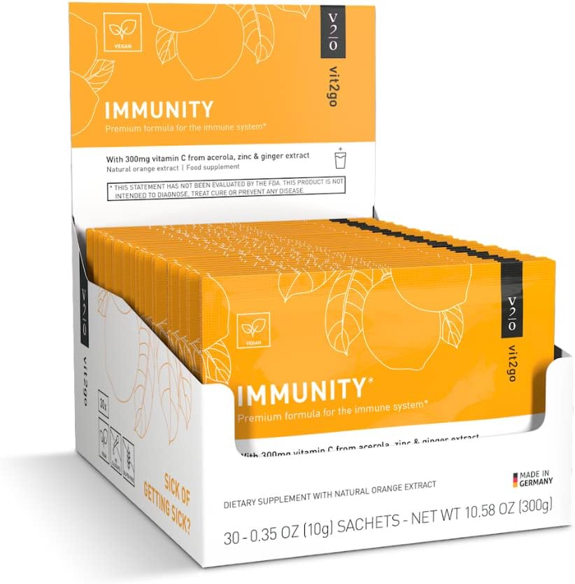 Immunity Booster Powder, Easy to Use Vegan Immune Booster with Vitamin D, A, B, C, & K, NRV Zinc, Plus Ginger Extract (30 Pack)