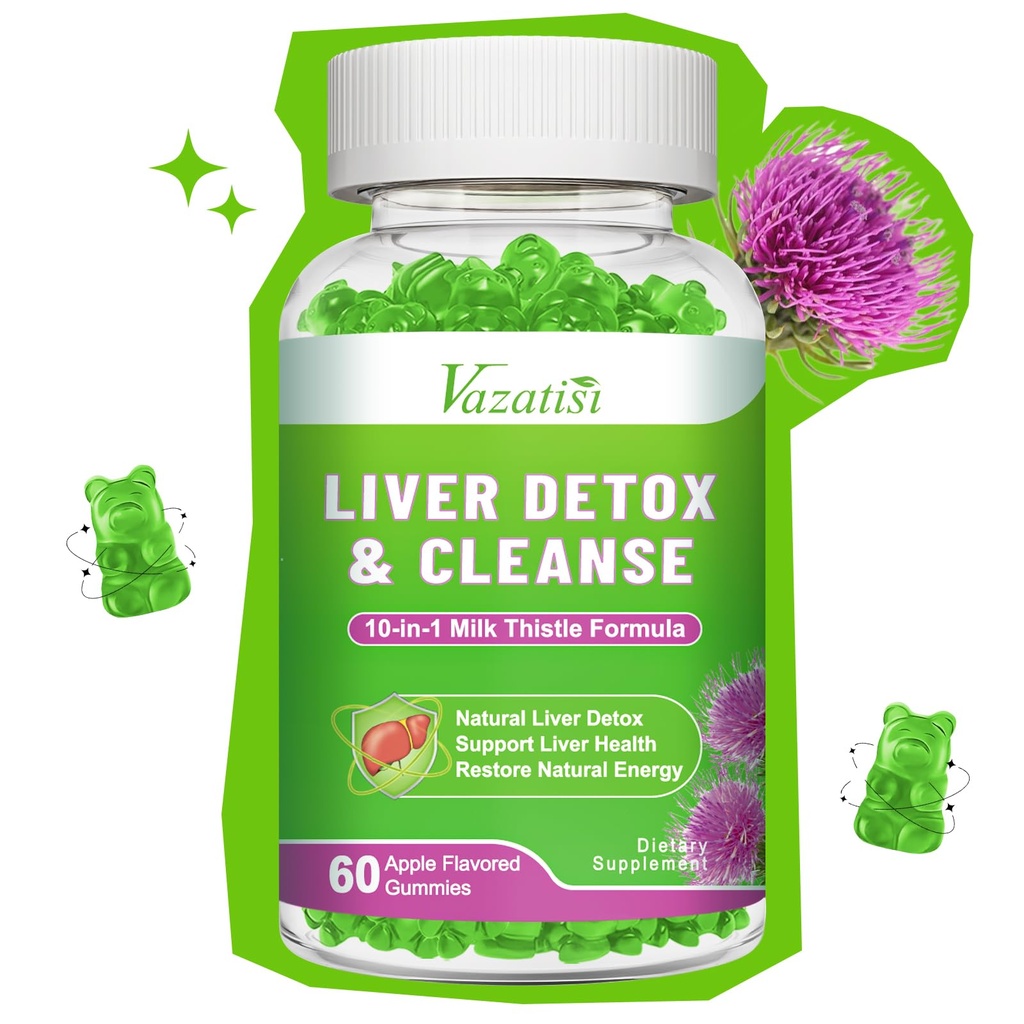 Milk Thistle Gummies voor Volwassenen Kinderen. Lever Reiniging Detox Reparatie Gummies, Melk distel Extract Supplement voor lever ondersteuning Digestief Antioxidant, 60ct Apple smaak