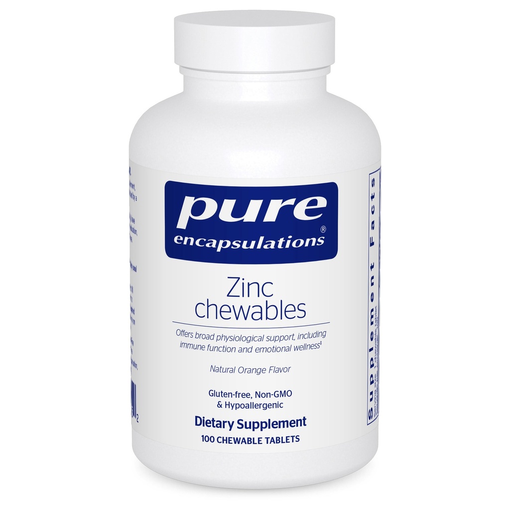 Encapsulations pures Zinc Chewables (en anglais seulement) Supplément pour le soutien du système immunitaire, la croissance et le développement, et la guérison des plaies (en anglais seulement) 100 comprimés à croquer (en anglais seulement)
