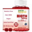 SHIFAA NUTRITION Gommies de biotine végétalienne pour adultes et enfants 90 Gommies 5000 mcg 45 portions Sans OGM Gluten, gélatine, arachides, oeuf et produits laitiers sans lait