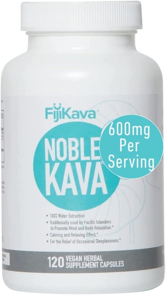 FijiKava Noble Kava Kava Capsules, 600 mg Kavalactonen per portie, natuurlijke ontspanning en slaap ondersteuningssupplement, Vegan & non-GMO, 120-Count, Premium Piper Methysticum Extract voor kalmte en stress verlichting