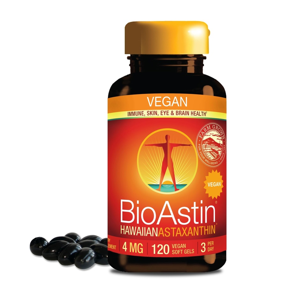 Nutrex Hawaii Vegan BioAstin Hawaiian Astaxanthine - 4mg, 120 Softgels - Farm-Direct Premium Antioxidant Supplement to Support Eye, Skin, Joint & Immune System Health - Vegan, Non-GMO & Gluten-Free
