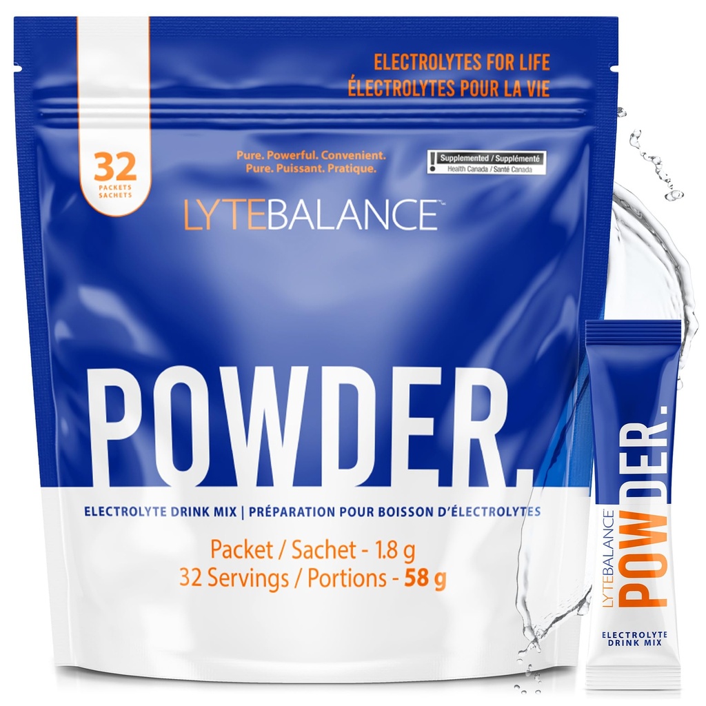 LYTE BALANSpoeder 32 Double Strength Packets, Natuurlijk Salty Electrolyte Drink Mix w/Sodium, Kalium & Magnesium 