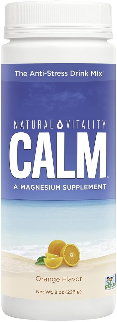 Natuurlijke vitaliteit Kalm, Magnesium Supplement, Anti-stress Drink Mix Poeder, Origineel, Oranje - 8 Ounce (Verpakking mei Vary)