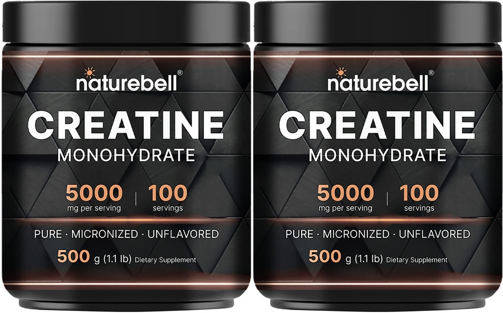 NatureBell 2 Pack Creatine Monohydraat Poeder 500g, 5.000mg Per Serveersel 