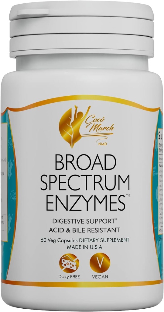 Cocó Maart N.M.D Breed Spectrum Enzymen- 18 Enzymen voor Gluten-Lactose-Digestieve Ondersteuning -Adult & Children Acid and Bile Resistant - Dairy Free, Vegan, 460 mg Property Blend, 60 Capsules