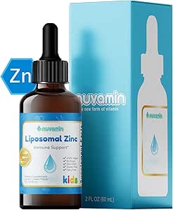Nuvamin – gouttes de zinc liposomique liquide pour les enfants, les enfants et les adultes, 2Fl.Oz (60ml), 240 portions quotidiennes. Grand goût - Tout naturel - Vegan - Absorption supérieure, crème citron