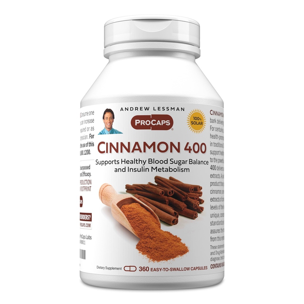 ANDREW LESSMAN Cinnamon 400mg - 360 Capsules - High Potency, Standardized Extract. Geen additieven. Klein Makkelijk te slikken capsules