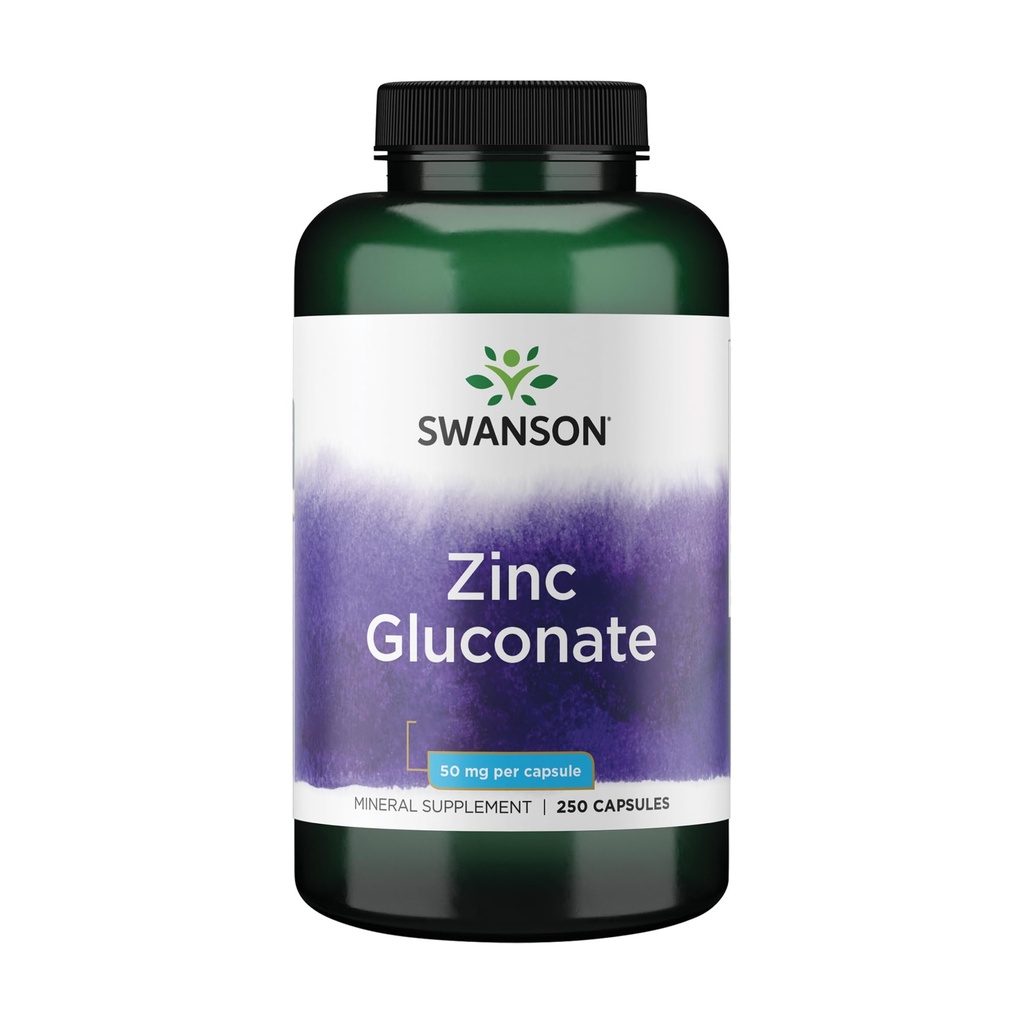 Swanson Zink Gluconaat - Mineral Supplement Prostate Health, Vision Health, & Immune Support - Gluconate Form for Optimal Absorptie - (250 Capsules, 50mg Each)