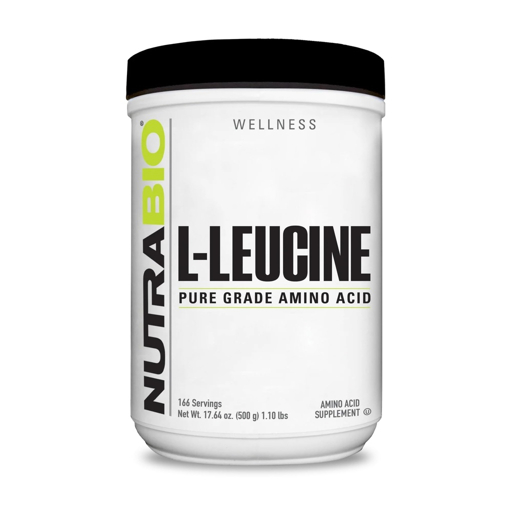 NutraBio 100% Pure L-Leucine - Muscle Recovery and Support - Naturally Fermented Free Form Amino Acid - Vegan, Non-GMO, Gluten Free - (500 Grams)