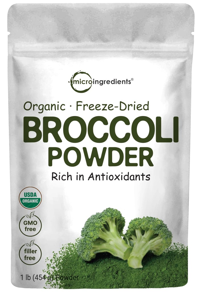 Biologische Broccoli poeder, 1 pond, bevroren gedroogd, Bevat natuurlijke DIM (diindolylmethaan), en rijk aan vezel- en immuunvitamine C, Groene Superfood voor Smoothie & Dranken, Vegan vriendelijk