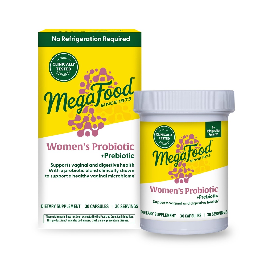 MegaFood Womens Probiotica + Prebiotica - Glutenvrije Prebiotica en Probiotica voor vrouwen, Ondersteunt Digestieve Gezondheid & Regularity, Vaginale Probiotica voor gezonde pH-niveaus, Vegetarisch - 30 Capsules