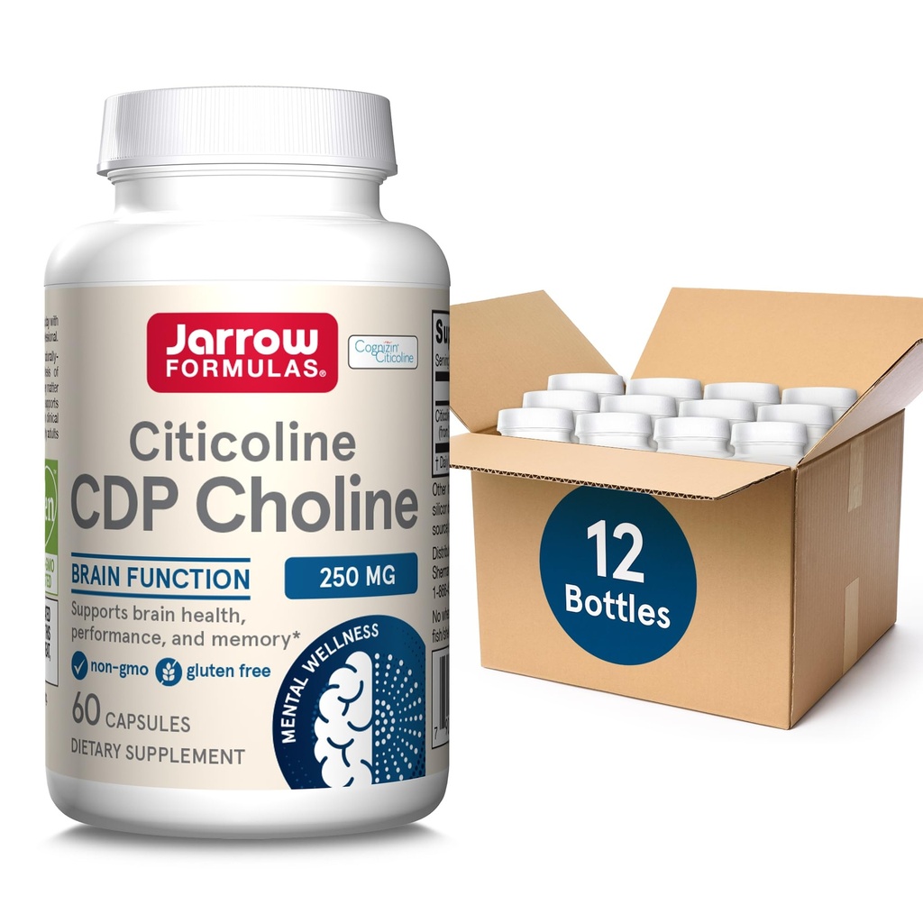 Jarrow Formulas Citicoline CDP Choline 250 MG, CDP Choline Supplement ondersteunt hersenen gezondheid, prestaties en geheugen, 60 capsules, tot een 60-daagse levering (pakket van 12)