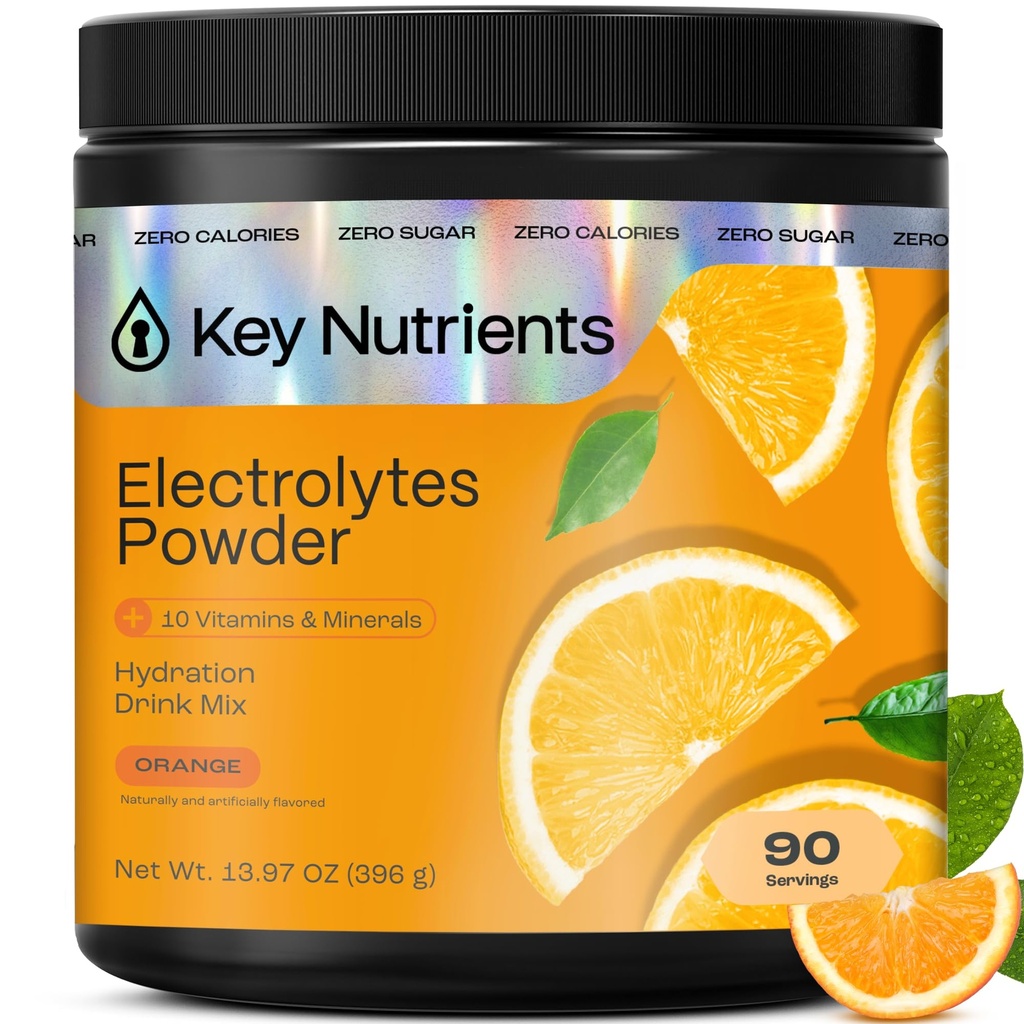 KERNENTEN Multivitamine Elektrolyten Poeder Geen Suiker - Tangy Orange Electrolyte Powder - Endurance & Energy Supplement - Hydration Powder - No Calories - 90 Servers - Made in USA