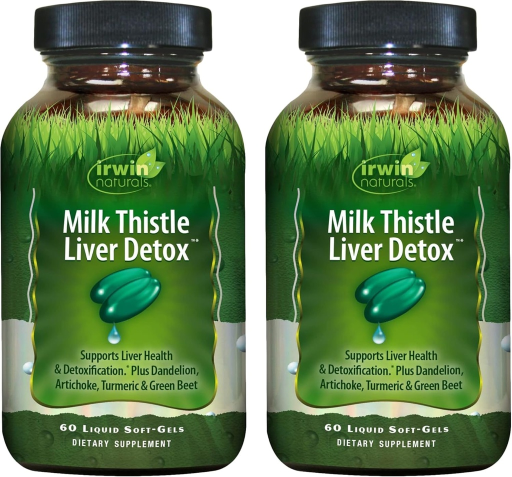 Irwin Naturals Melkdistel Lever Detox - 60 Liquid Soft-Gels, Pack of 2 - Ondersteunt de gezondheid van de lever met Dandelion, Artichoke, Kurkuma & Green Beet Root - 60 Total Servings