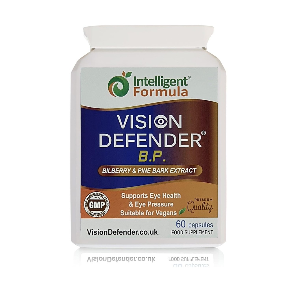 Vision Defender BP Eye Supplement: Blauwe bosbessen- en pijnboomextracten voor oogdruk en ooggezondheidsondersteuning (60 Vegan Capsules)