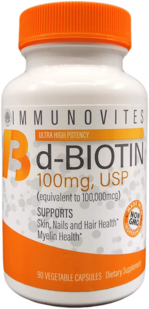 IMMUNOVITES High Dose Biotin (als d-Biotin, USP) 100mg (Equivalent tot 100.000 mcg) 90 Capsules, High Potency