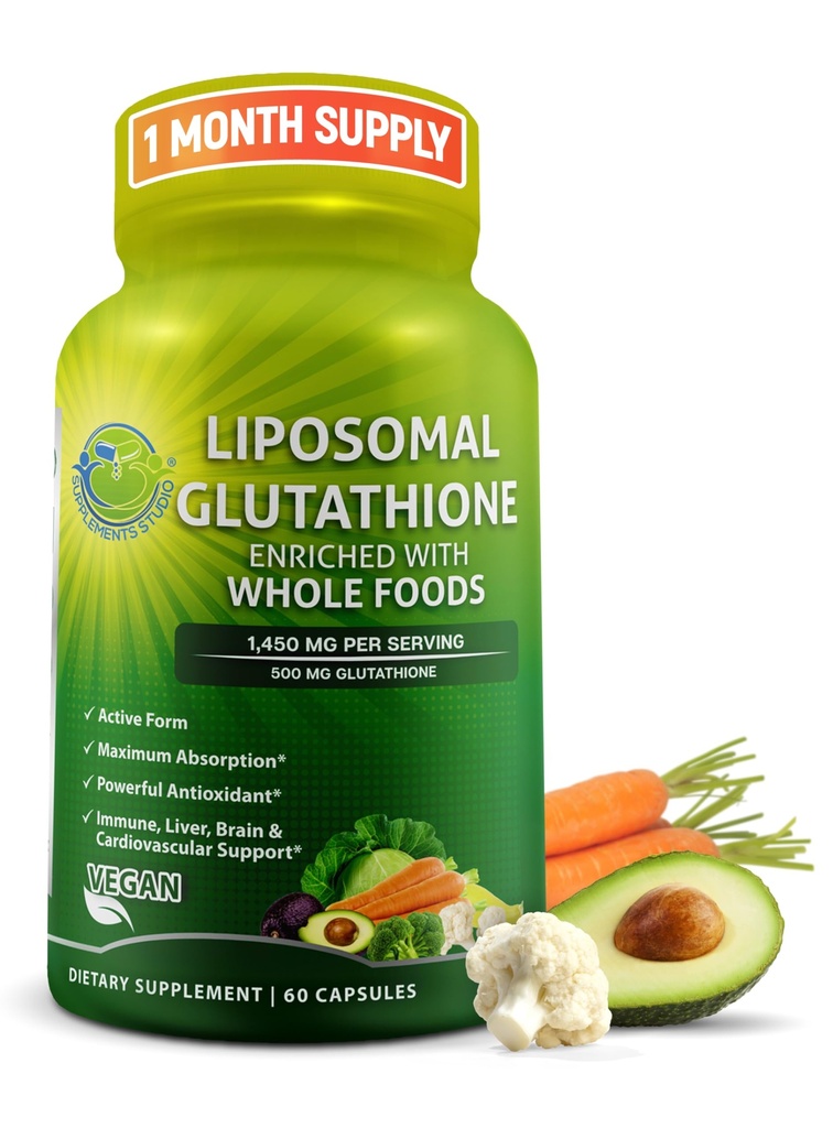 Liposomale Glutathion 500mg - Actieve vorm L Glutathion (verlaagd) voor maximale absorptie - Gemaakt met biologische Whole Foods - Master Antioxidant & Detoxicier - Immuun & Cardiovasculaire Ondersteuning - 60 Tel.