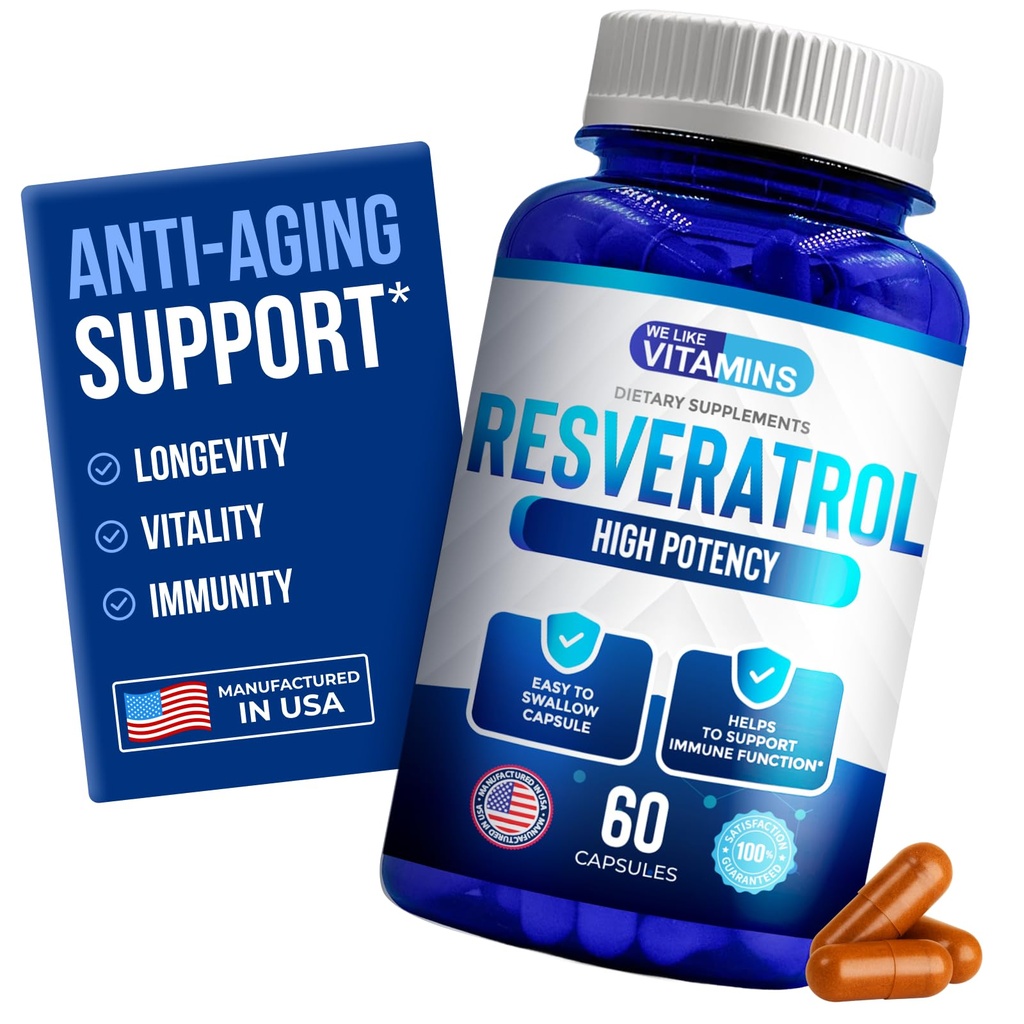 We houden van vitamines Resveratrol 1000mg per portie - 60 Gemakkelijk doorslikken Veggie Capsules - Natural Resveratrol Supplement 1000mg - Antioxidant Supplement Helpt ondersteuning immuunsysteem