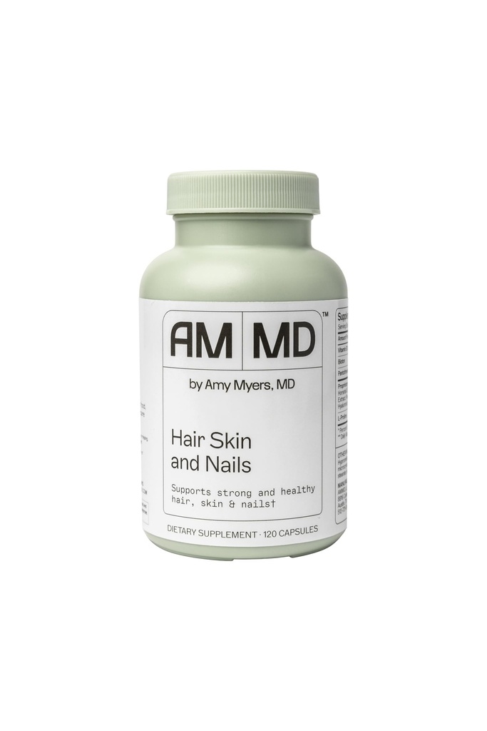 Amy Myers MD Peau et ongles capillaires - Supporte les cheveux forts, la peau radiante et les ongles sains - L-Proline, Cavalier, acide hyaluronique - Sans gluten - 120 capsules (30 portions)