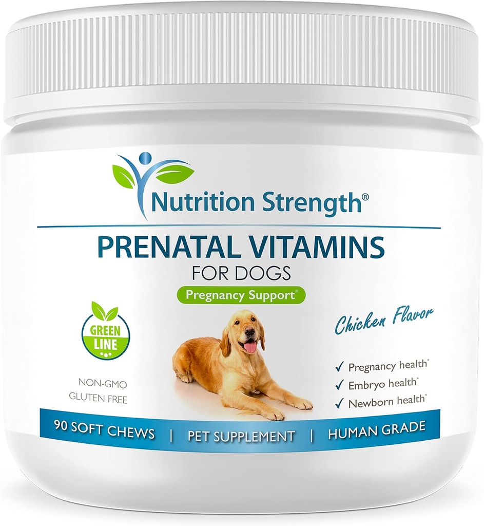Prenatale vitamines voor honden ter ondersteuning van de ontwikkeling van gezonde puppies, het bevorderen van de melkproductie, met foliumzuur, ijzer, zink, jodium, B vitamines voor zwangere honden, 90 zachte kauwen