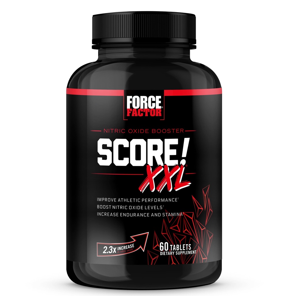 Force FACTOR Score! XXL Nitric Oxide Booster supplement voor mannen met L-Citrulline, geile geitenkruid, zwarte Maca, & Tribulus Terrestris om uithoudingsvermogen, energie en fysieke prestaties te verhogen, 60 tabletten