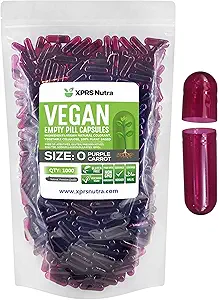 XPRS Nutra Taille 0 Capsules vides - 1000 Compte Capsules vides de végétalien - Pilules végétariennes - Bricolage Gélule végétale Remplissage - Veggie Pill Caps pour Do-It-Youlf Suppléments (Carotte pulpeuse)