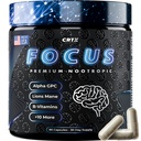 Nootropic Strongest Focus Supplement - Klinisch onderbouwde ingrediënten Made in USA - Wetenschappelijk onderbouwde doses - Supplement voor hersenen mist - AlphaGPC, Lions Mane, Rhodiola en Meer 10:1 90 Capsules