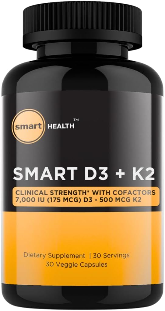 Vitamine D3 + K2 - Bone Health & Immune Support - 7000 IU(175 MCG)D3 + 500 MCG K2 - Cofactoren B6, Magnesium & Zink - Glutenvrij, Veganistisch, Non-GMO - Dieetsupplement - 30 Veggie Capsules
