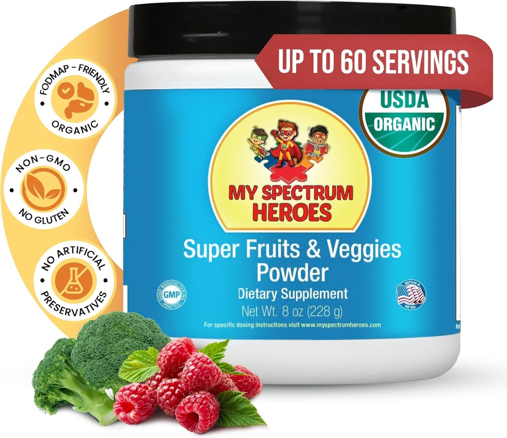 My Spectrum Heroes Super Fruits and Veggies Powder - Whole Food Supplement - 16 Superfoods - Powerful Antioxidant - Immune Health Aid - Boosts Digestieve Gezondheid - Non-GMO - Glutenvrije (228 Gram)