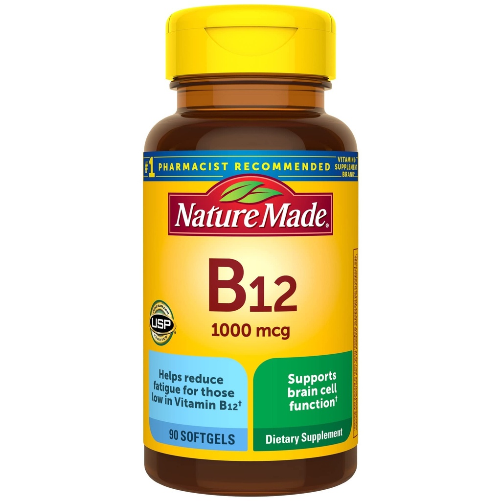 Nature Made Vitamine B12 1000 mcg, Dieetsupplement voor Energie Metabolisme Ondersteuning- 90 Softgels.,