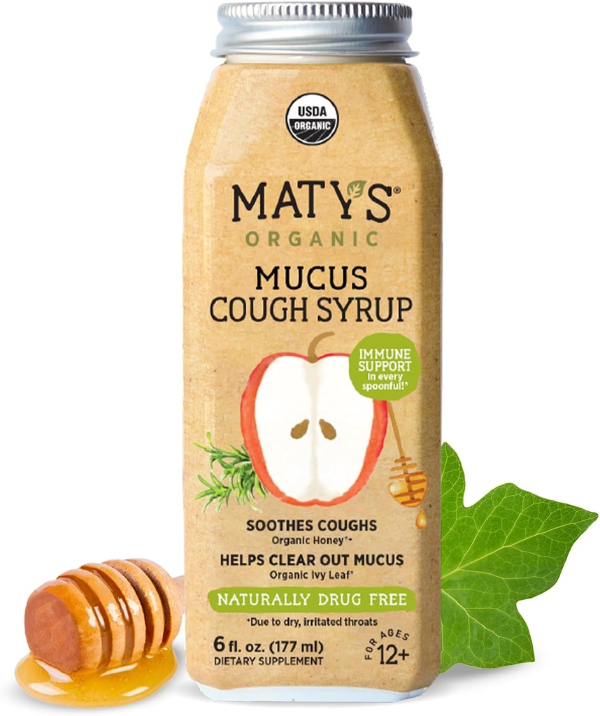 Matys volwassen slijm Hoest Stroop voor volwassenen & kinderen 12 jaar & up, verzachtende verlichting Ivy met organische ingrediënten & zink, 6 Fl Oz