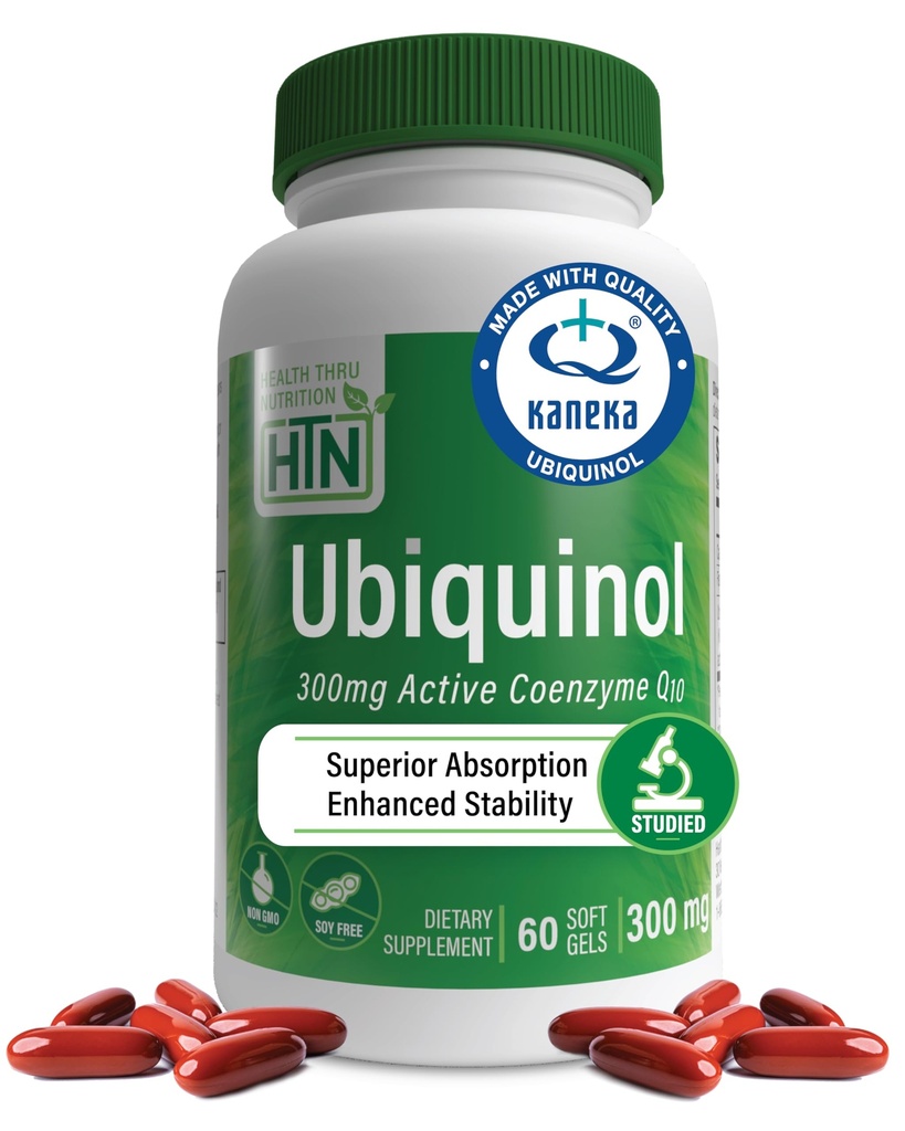 Santé Thru Nutrition Ubiquinol 300mg 60 Softgels comme Kaneka QH réduit CoQ-10.Stabilisé - 3ème partie testée.