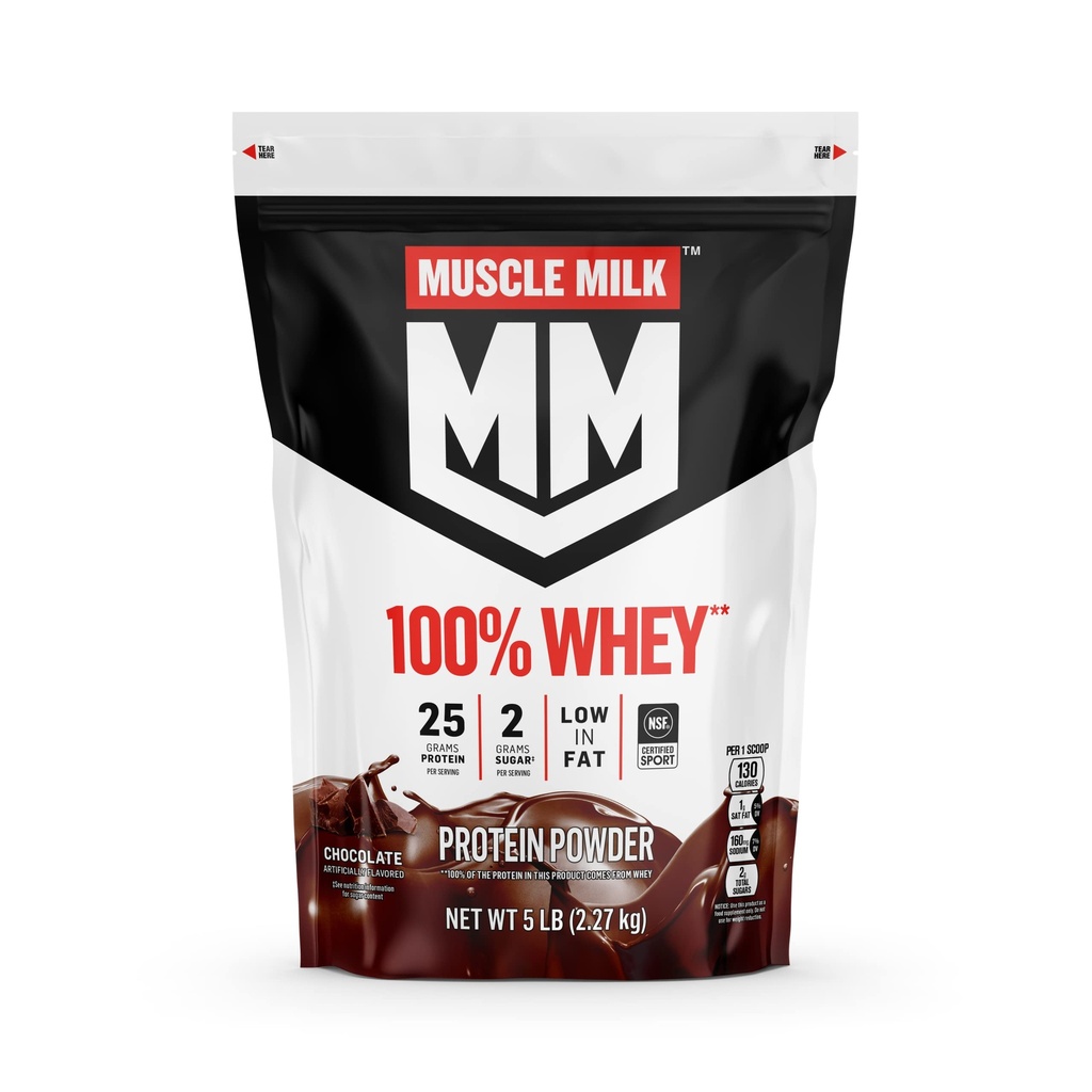 Spiermelk 100% Wei Proteïnepoeder, Chocolade, 5 Pond, 66 Servers, 25g Proteïne, 2g Suiker, Laag in vet, NSF gecertificeerd voor Sport, Energizing Snack, Workout Herstel, Verpakking mei Vary