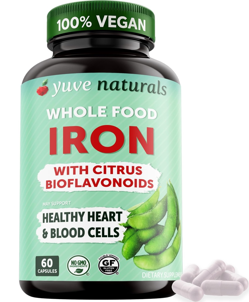Yuve 100% Vegan Whole Food Chelated Iron Supplement 18mg 